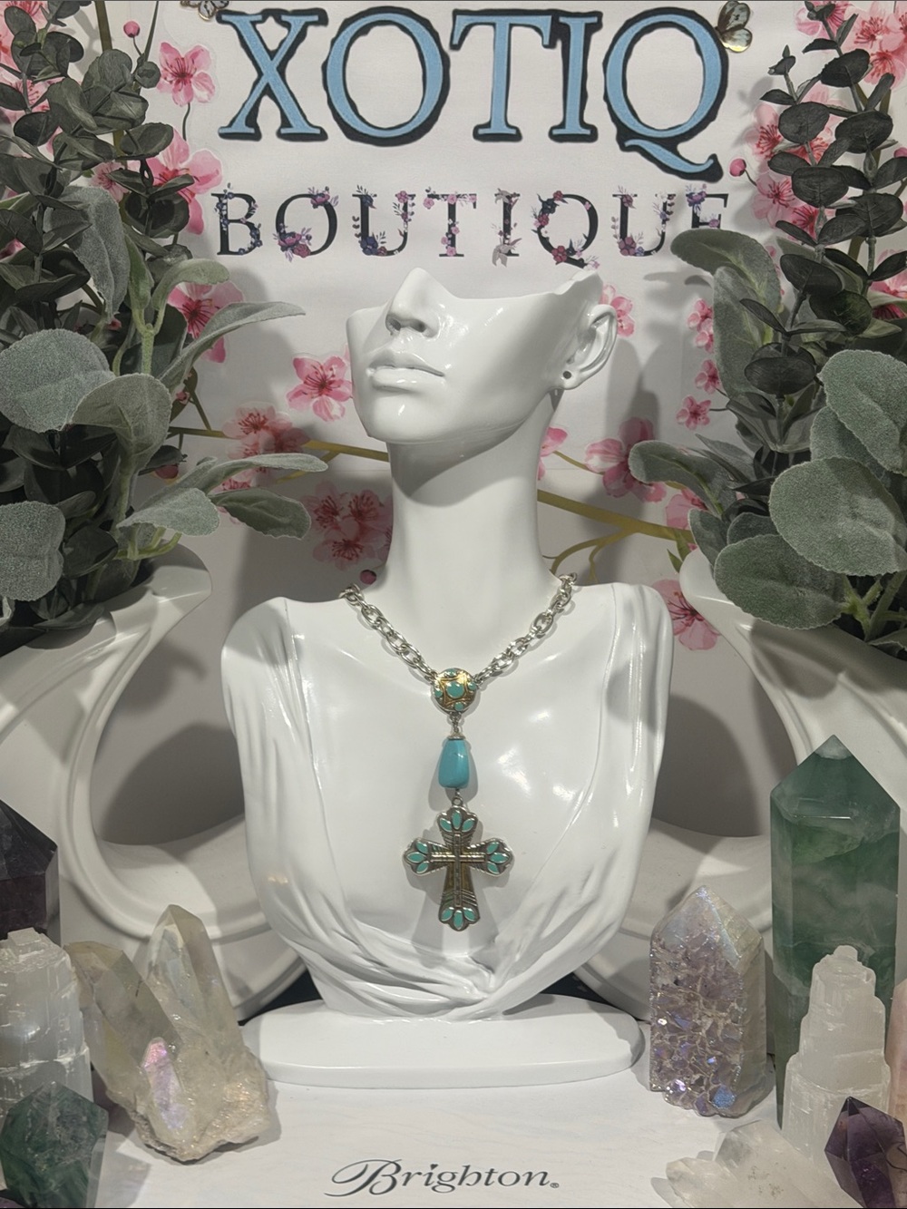 ⛪️ Brighton VTG SLR Turquoise and Silver Cross Long Necklace! Gorgeous